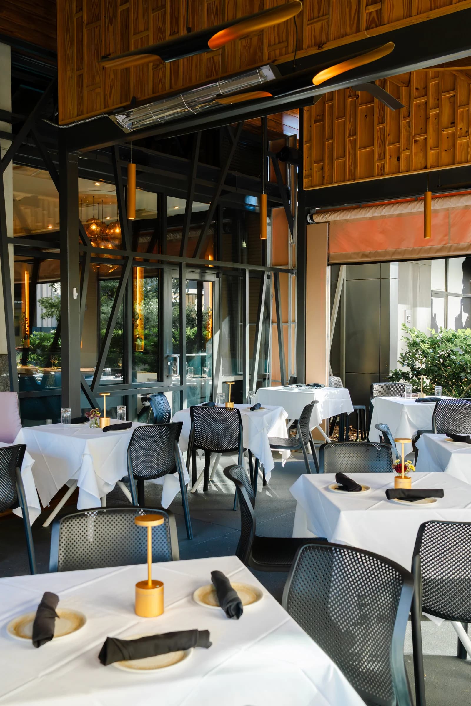 The warm dining room at Nan Thai Buckhead